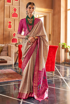 Admyrin Beautiful Silk Sambal Print Patola Saree with Blouse Piece