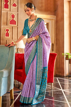 Admyrin Beautiful Silk Sambal Print Patola Saree with Blouse Piece