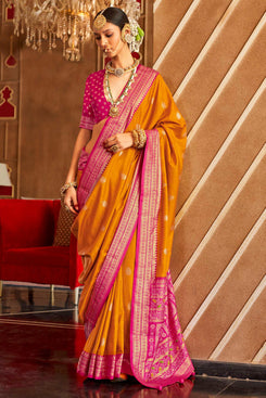 Admyrin Beautiful Silk Sambal Print Patola Saree with Blouse Piece