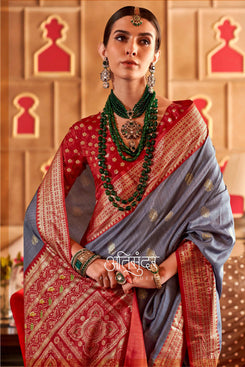 Admyrin Beautiful Silk Sambal Print Patola Saree with Blouse Piece