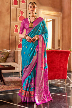 Admyrin Beautiful Silk Sambal Print Patola Saree with Blouse Piece