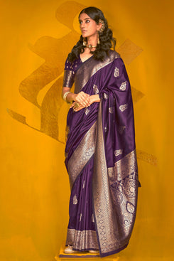 Admyrin Two Tone Handloom Weaving Silk Function Wear Saree with Brocade Blouse Piece