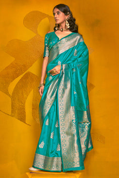 Admyrin Two Tone Handloom Weaving Silk Function Wear Saree with Brocade Blouse Piece