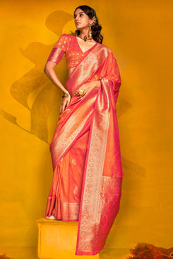 Admyrin Two Tone Handloom Weaving Silk Function Wear Saree with Brocade Blouse Piece