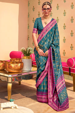 Admyrin Sigma Silk Digitally Printed Traditional Saree with Blouse Piece