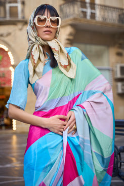 Admyrin Silk Crepe Digital Print Party Wear Saree with Blouse Piece