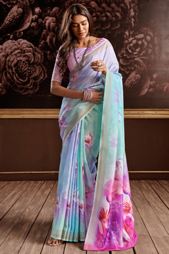 Admyrin Bright & Beautiful Handloom Silk Floral Digital Printed Party Wear Saree with Blouse Piece