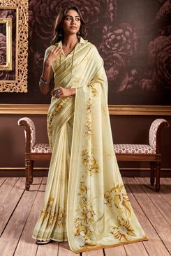 Admyrin Bright & Beautiful Handloom Silk Floral Digital Printed Party Wear Saree with Blouse Piece