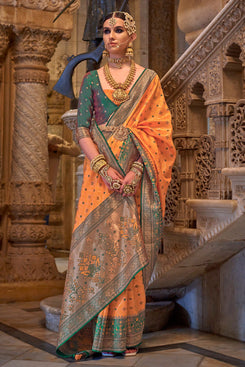 Admyrin Banarasi Silk Jacquard Weaving Swarovski Work Woven Saree with Blouse Piece