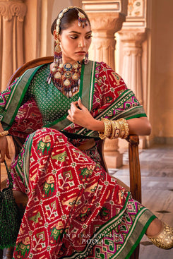 Admyrin Bright & Beautiful Aircel Silk Patola Saree with Golden Print Waist Band (Kandora) and Blouse Piece