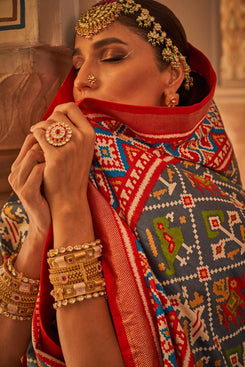 Admyrin Bright & Beautiful Aircel Silk Patola Saree with Golden Print Waist Band (Kandora) and Blouse Piece