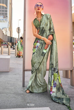 Admyrin Multi Colour Swiss Satin Digitally Printed Party Wear Saree with Blouse Piece