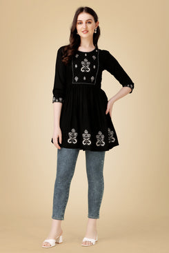 Admyrin Black Rayon Embroidery and Sequence Work Western Wear Top
