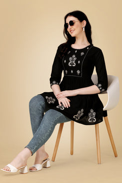 Admyrin Black Rayon Embroidery and Sequence Work Western Wear Top