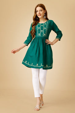 Admyrin Green Embroidery and Sequence Work Western Wear Top