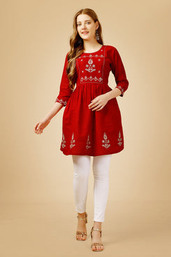 Admyrin Red Embroidery and Sequence Work Western Wear Top