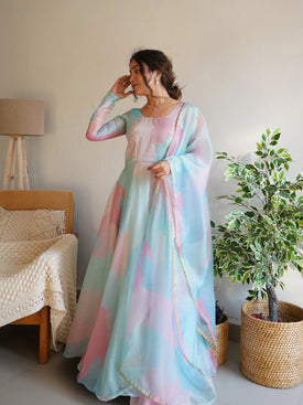 Admyrin Multi Colour Georgette Classy Designer Printed Readymade Gown