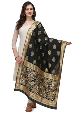 Admyrin Black Banarasi Silk Woven Dupatta