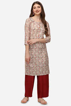 Admyrin Beige Silky Slub Cotton Kurti