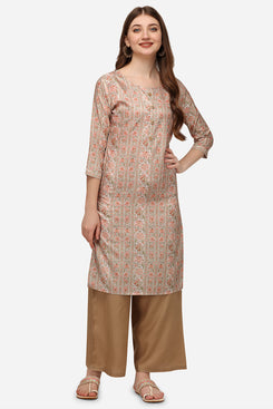 Admyrin Brown Silky Slub Cotton Kurti