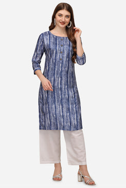 Admyrin Blue Silky Slub Cotton Kurti