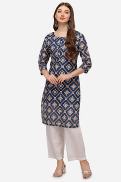 Admyrin Blue Silky Slub Cotton Kurti