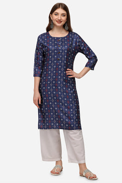 Admyrin Blue Silky Slub Cotton Kurti