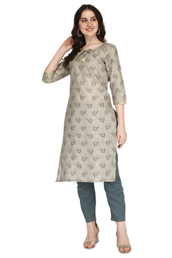 Admyrin Beige Bright & Beautiful Bhagalpuri Cotton with Block Printing Party Wear / Festive Wear Kurti