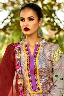 Bhelpuri Multi-color Cotton Digital Print Salwar Kameez with Maroon Dupatta