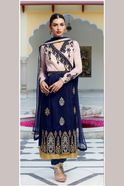 Bhelpuri Light Pink and Dark Blue Salwar Kameez with Dark Blue Dupatta