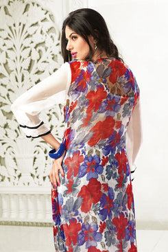 Bhelpuri White and Blue Chiffon Printed Fancy Salwar Kameez with Dupatta