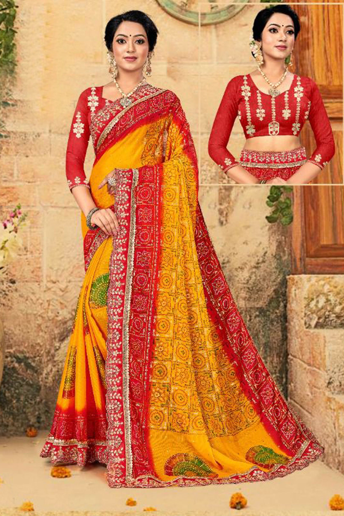 Pink Peach Designer Traditional Silk Half N Half Saree Embroidered Cutwork  Border With Handwork - 5205