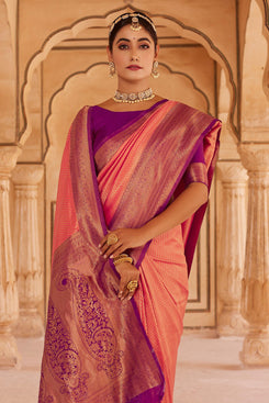 Admyrin Pink Soft Silk Woven Party Wear Saree with Blouse Piece