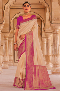 Admyrin Beige Soft Silk Woven Party Wear Saree with Blouse Piece