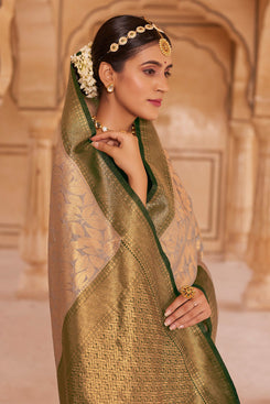 Admyrin Gold Soft Silk Woven Party Wear Saree with Blouse Piece