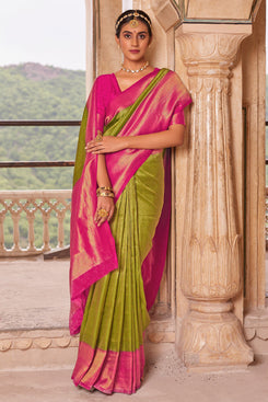 Admyrin Green Soft Silk Woven Party Wear Saree with Blouse Piece