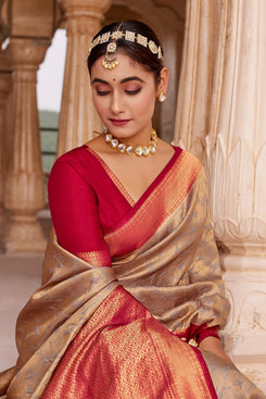 Admyrin Gold Soft Silk Woven Party Wear Saree with Blouse Piece