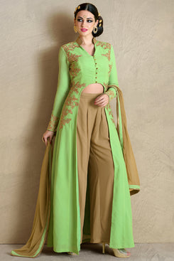 Bhelpuri Green Semi-stitched Fancy Salwar Kameez with Bottom and Dupatta