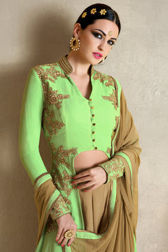 Bhelpuri Green Semi-stitched Fancy Salwar Kameez with Bottom and Dupatta