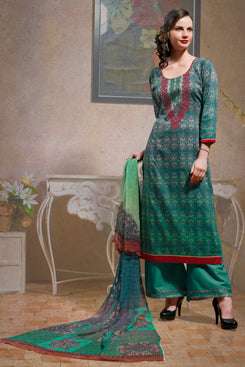 Bhelpuri Turquoise Glaze Cotton Dress Material with Bottom and Digital Print Dupatta