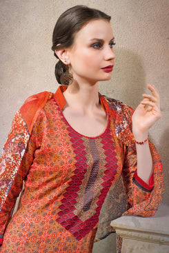 Bhelpuri Orange Glaze Cotton Dress Material with Bottom and Digital Print Dupatta