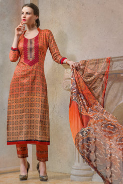 Bhelpuri Orange Glaze Cotton Dress Material with Bottom and Digital Print Dupatta