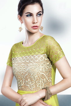 Bhelpuri Lime Green Georgette Semi-Stitched Fancy Salwar Kameez with Bottom and Dupatta