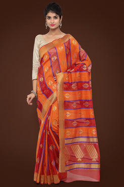 Bhelpuri Orange and Red Organza Saree with Organza Blouse Piece