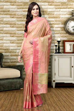 Bhelpuri Peach Silk Zari Woven Saree with Blouse Piece