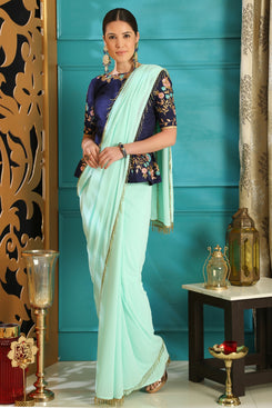 Bhelpuri Turquoise Blue Georgette Designer Party Wear Saree with Blouse Piece