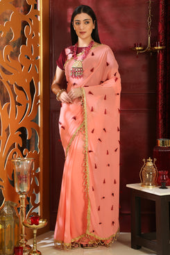 Bhelpuri Pink Georgette Designer Party Wear Saree with Blouse Piece