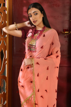 Bhelpuri Pink Georgette Designer Party Wear Saree with Blouse Piece