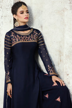 Bhelpuri Navy Blue Satin Georgette Semi-Stitched Salwar Suit